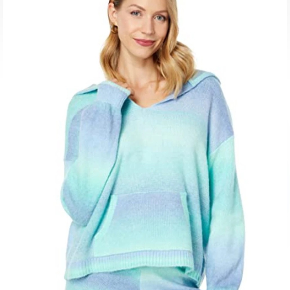 Lilly Pulitzer Mint and Light Blue Ombre Knit Hoodie Sweater